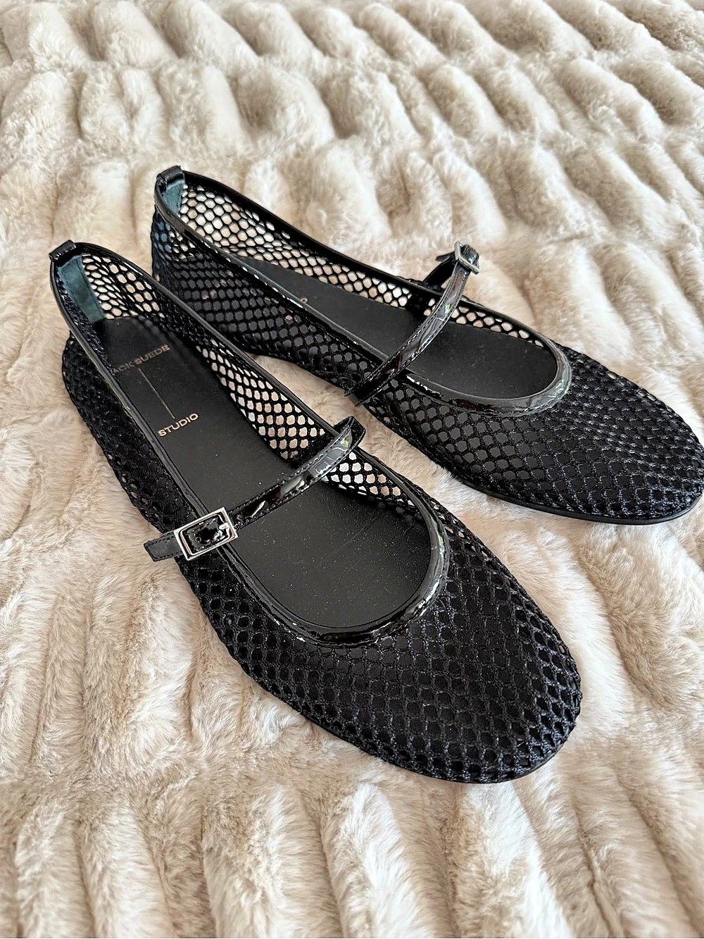 Black Suede Studio Mesh Mary Jane Flats 39